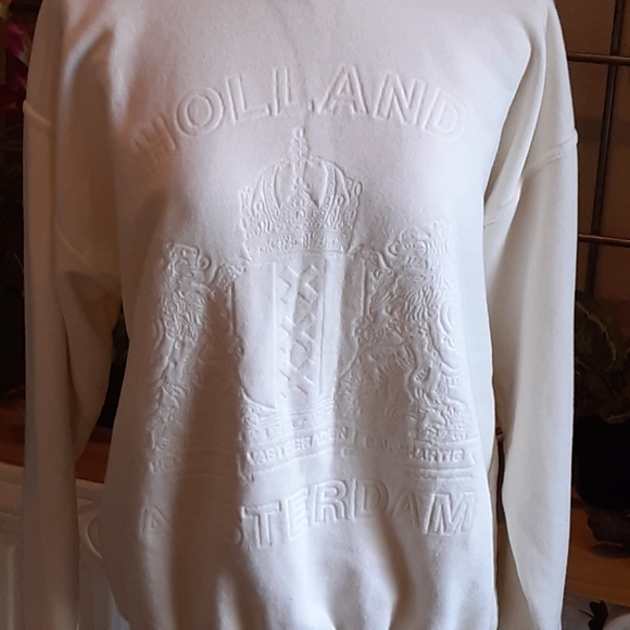 AMSTERDAM...HOLLAND Crest Cotton Blend Sweatshirt White on White NORTEX PRINT M - Picture 5 of 10